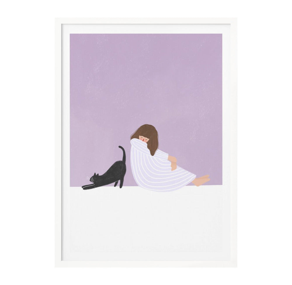 Girl and Cat Art Print