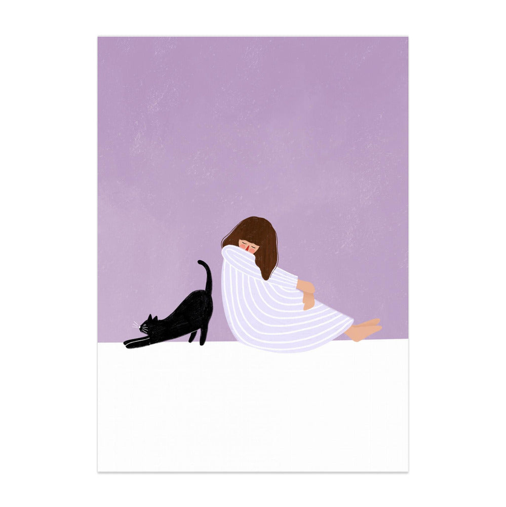 Girl and Cat Art Print