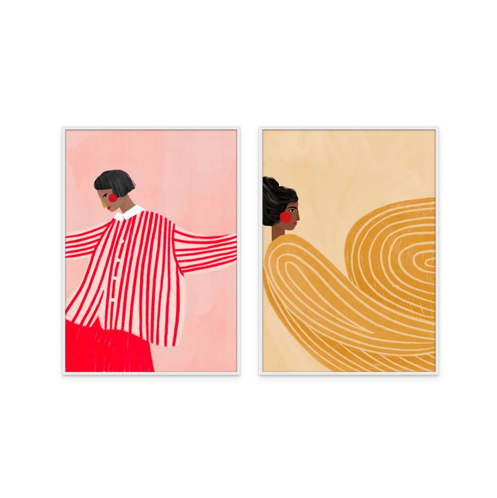 Set "The Woman With the Swirls" + "The Woman With the Yellow Stripes" Art Prints