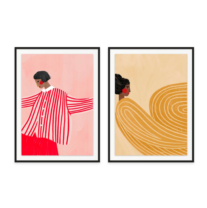 Set "The Woman With the Swirls" + "The Woman With the Yellow Stripes" Art Prints