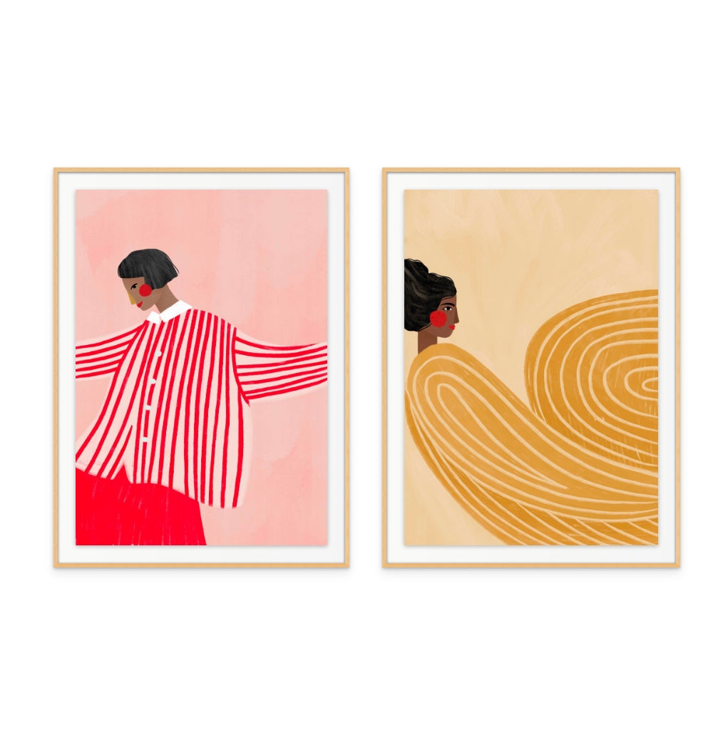 Set "The Woman With the Swirls" + "The Woman With the Yellow Stripes" Art Prints