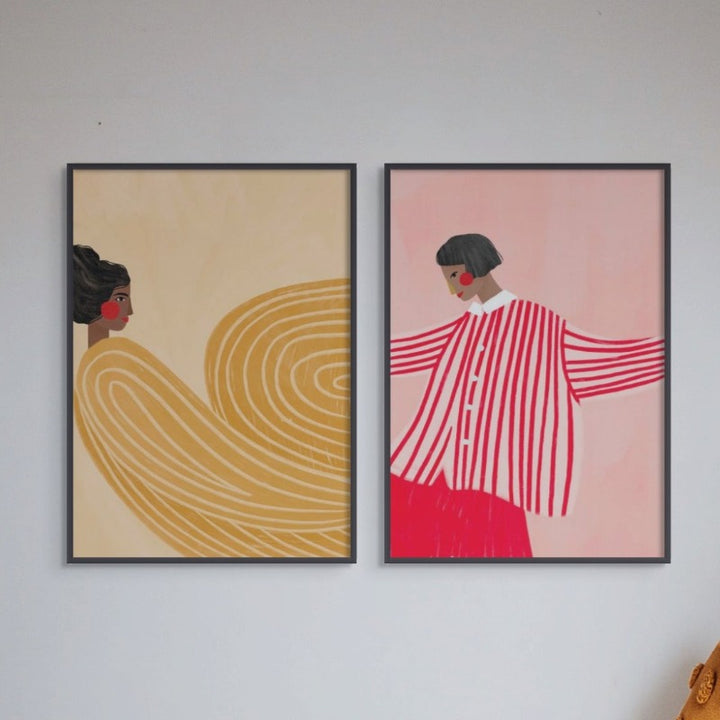 Set "The Woman With the Swirls" + "The Woman With the Yellow Stripes" Art Prints