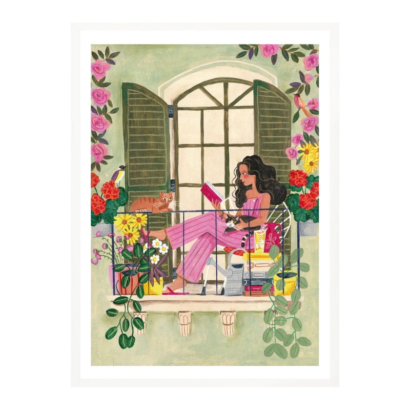 Cuadro "Woman reads on balcony"