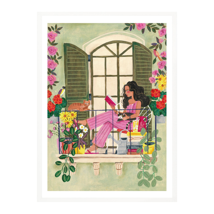 Cuadro "Woman reads on balcony"