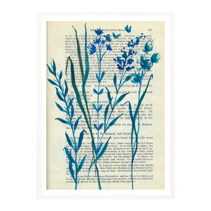 Cuadro "Denim blue sketch with wild grasses"