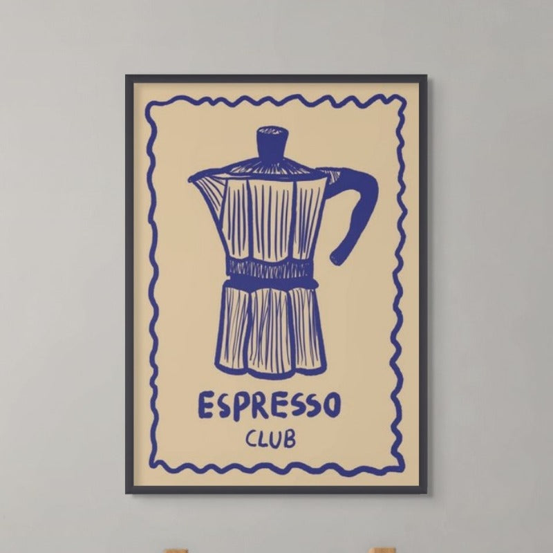 Espresso Club Blau Up Art Print