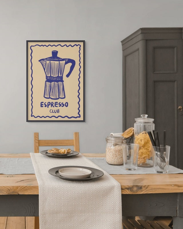 Espresso Club Blau Up Art Print