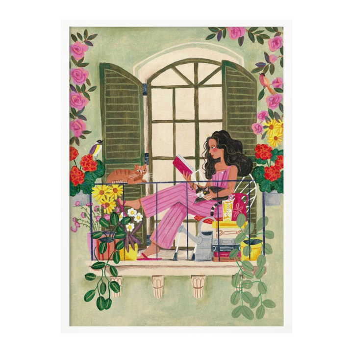 Cuadro "Woman reads on balcony"