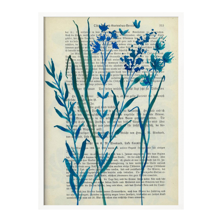 Cuadro "Denim blue sketch with wild grasses"