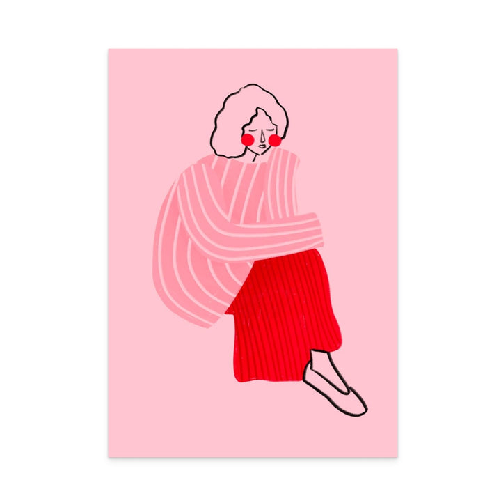 Pink and Red Line Lady Art Print