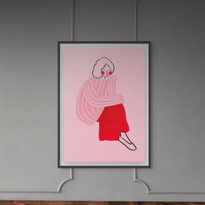 Pink and Red Line Lady Art Print