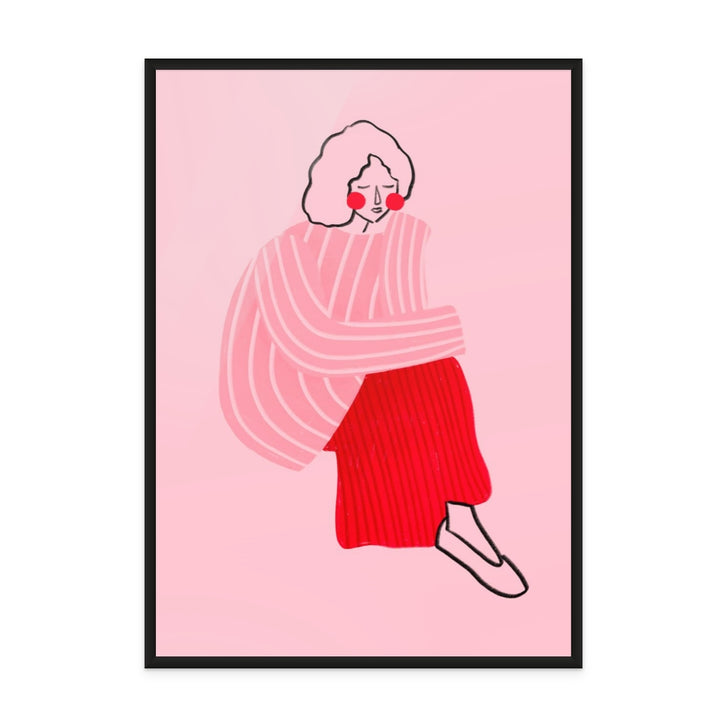 Pink and Red Line Lady Art Print