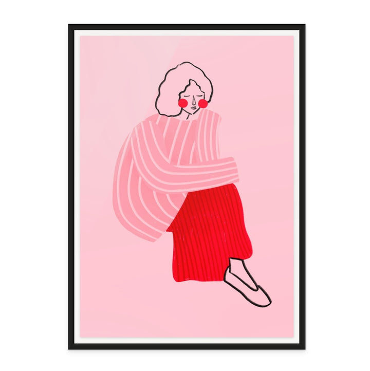 Pink and Red Line Lady Art Print