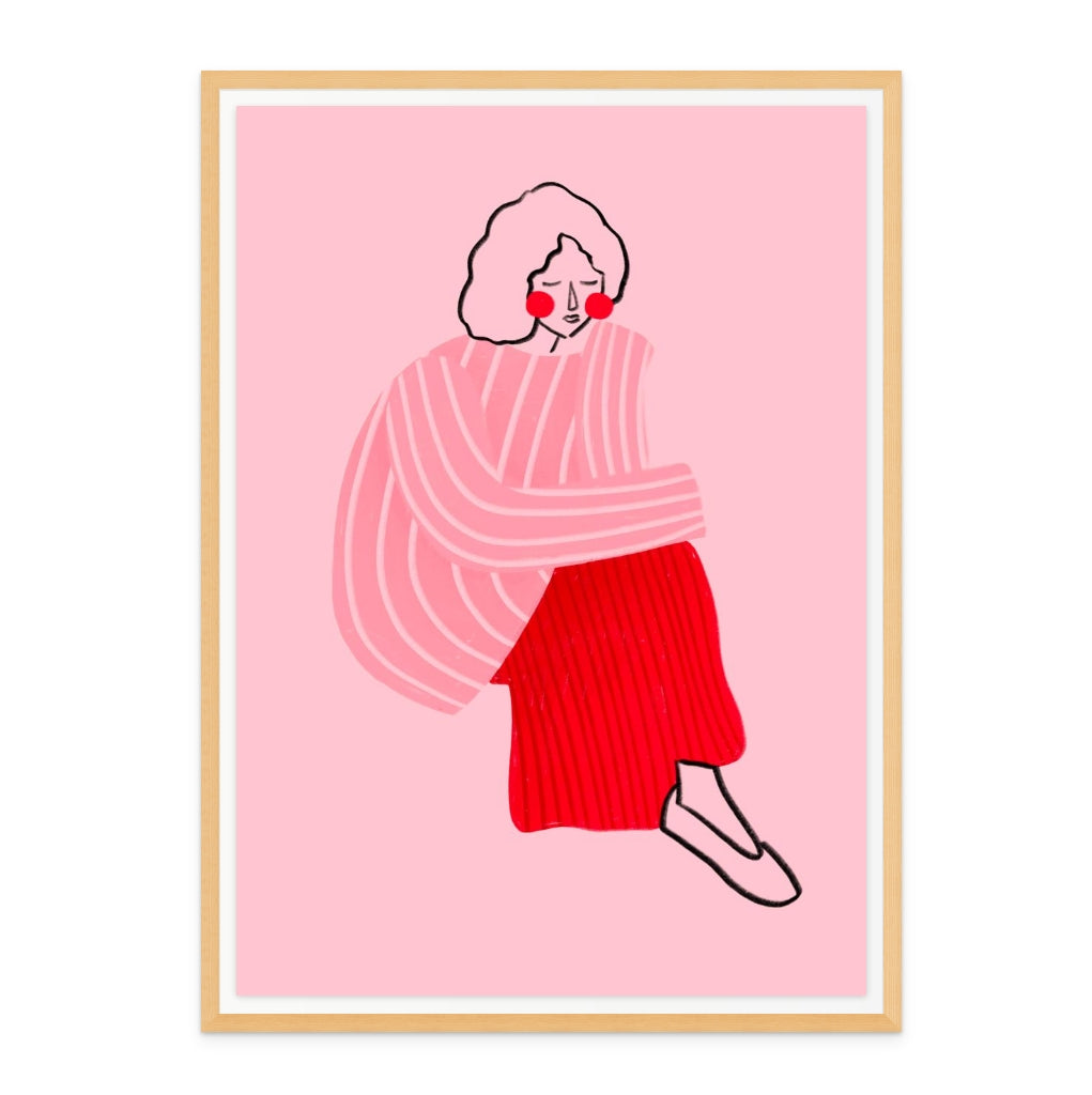 Pink and Red Line Lady Art Print