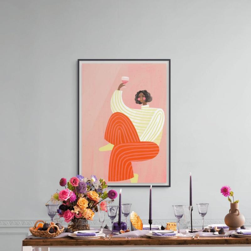 The Woman with de glass of wine Art Print