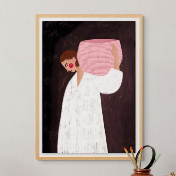 The Woman with the Pink Basket Art Print