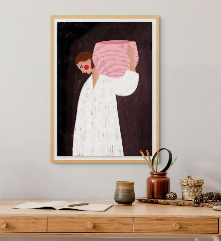 The Woman with the Pink Basket Art Print