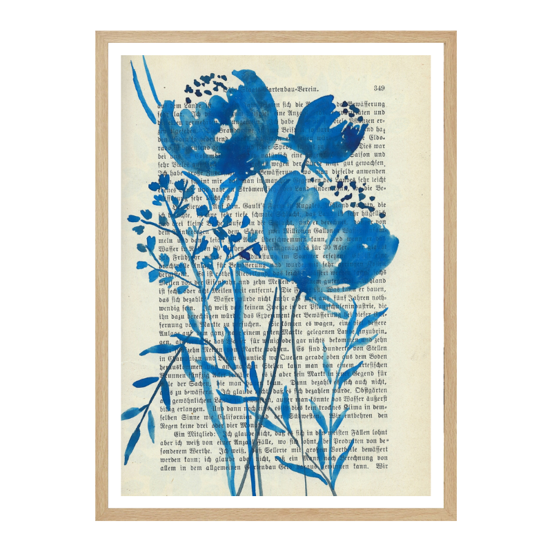 Cuadro "Denim blue sketch with wild meadow flowers"