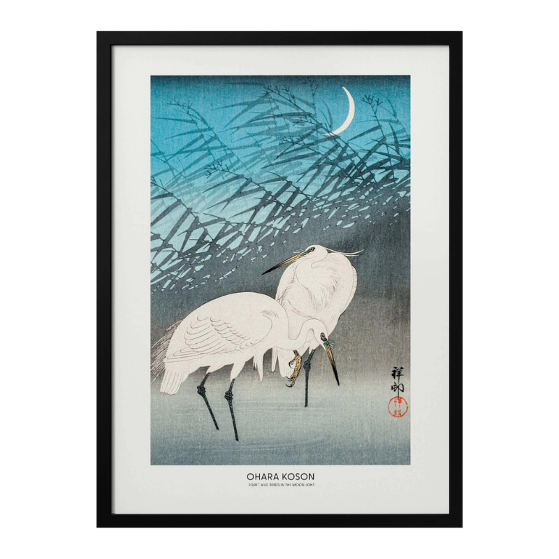 Cuadro "Egrets and Reeds In Moonlight (1926) Boarder"