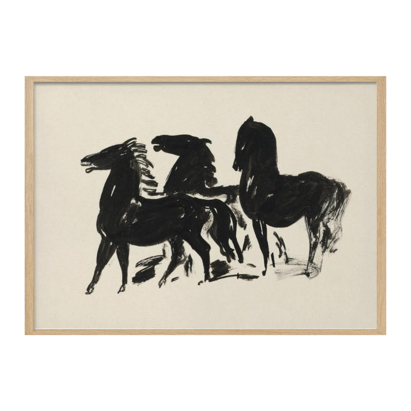 Cuadro "Drie Zwarte Paarden Staand Naar Links Kijkend"