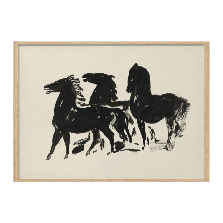 Cuadro "Drie Zwarte Paarden Staand Naar Links Kijkend"