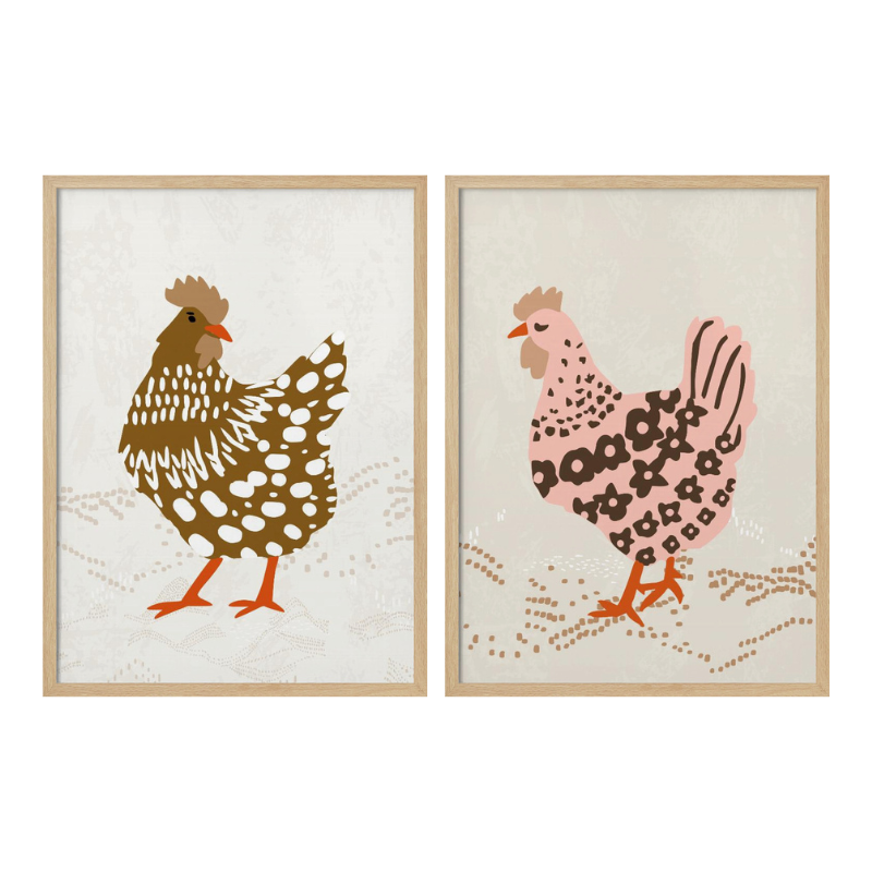 Set de cuadros "Hens on the grass"