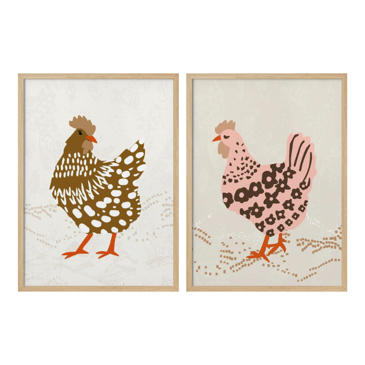Set de cuadros "Hens on the grass"