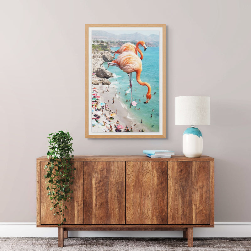 Flamingos On the Beach Art Print