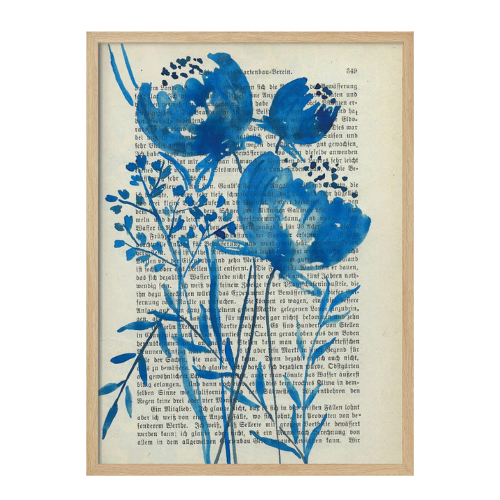 Cuadro "Denim blue sketch with wild meadow flowers"