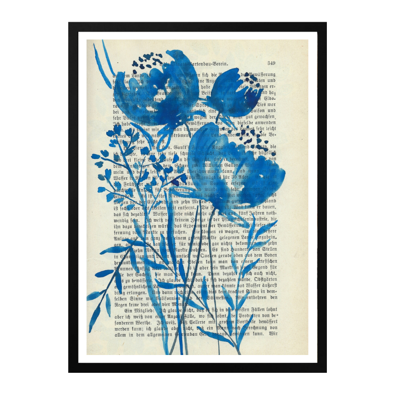 Cuadro "Denim blue sketch with wild meadow flowers"