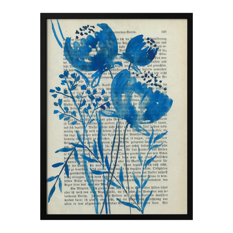 Cuadro "Denim blue sketch with wild meadow flowers"