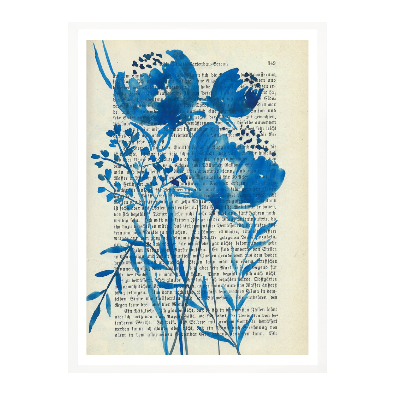 Cuadro "Denim blue sketch with wild meadow flowers"