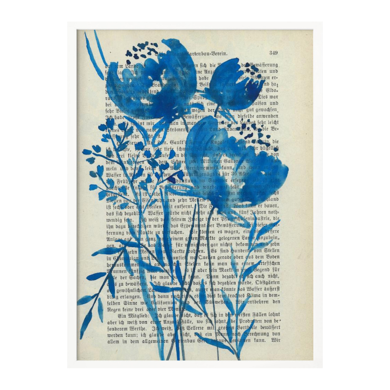 Cuadro "Denim blue sketch with wild meadow flowers"