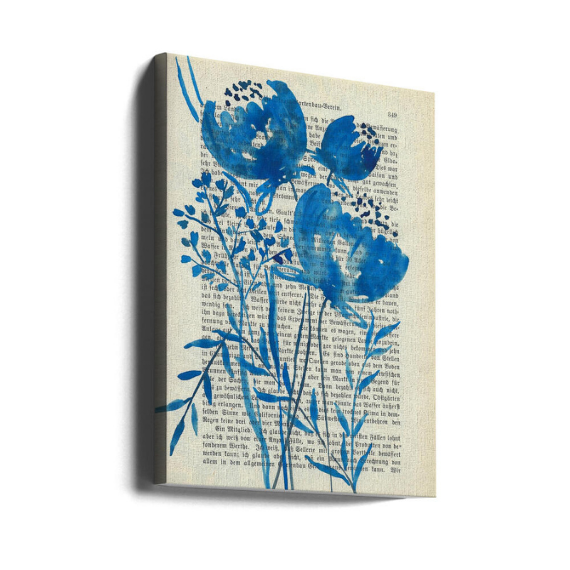 Cuadro "Denim blue sketch with wild meadow flowers"