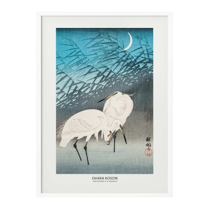 Cuadro "Egrets and Reeds In Moonlight (1926) Boarder"
