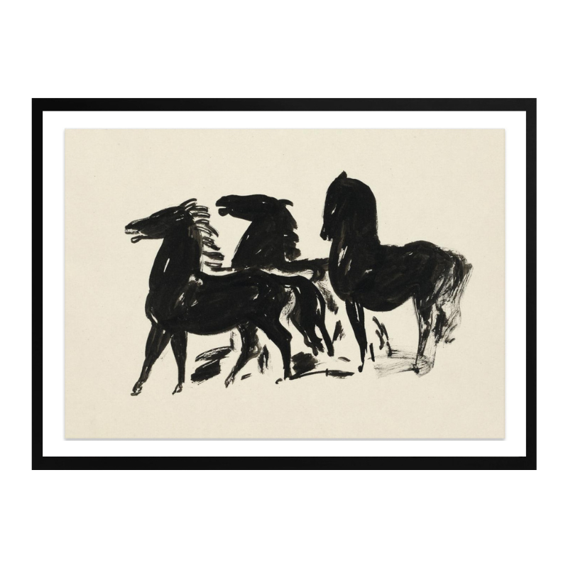 Cuadro "Drie Zwarte Paarden Staand Naar Links Kijkend"