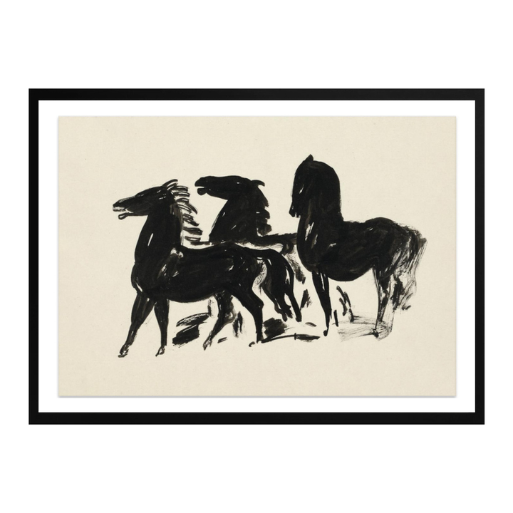 Cuadro "Drie Zwarte Paarden Staand Naar Links Kijkend"