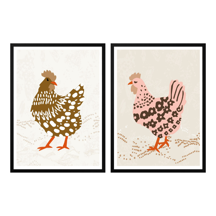 Set de cuadros "Hens on the grass"