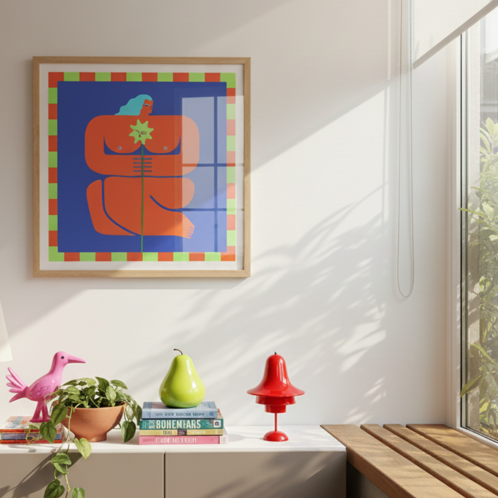 Cuadro "Stylized Human Form with Vibrant Orange and Blue Hues"