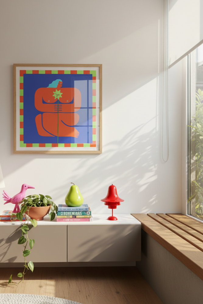 Cuadro "Stylized Human Form with Vibrant Orange and Blue Hues"