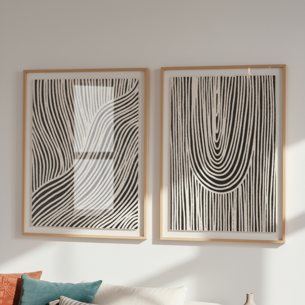 Set de cuadros "Beige Wave Pattern"