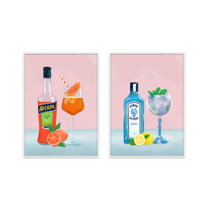 Set "Gin Cocktail" + "Aperol Spritz" Art Prints