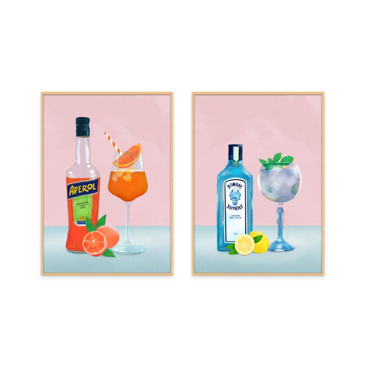 Set "Gin Cocktail" + "Aperol Spritz" Art Prints