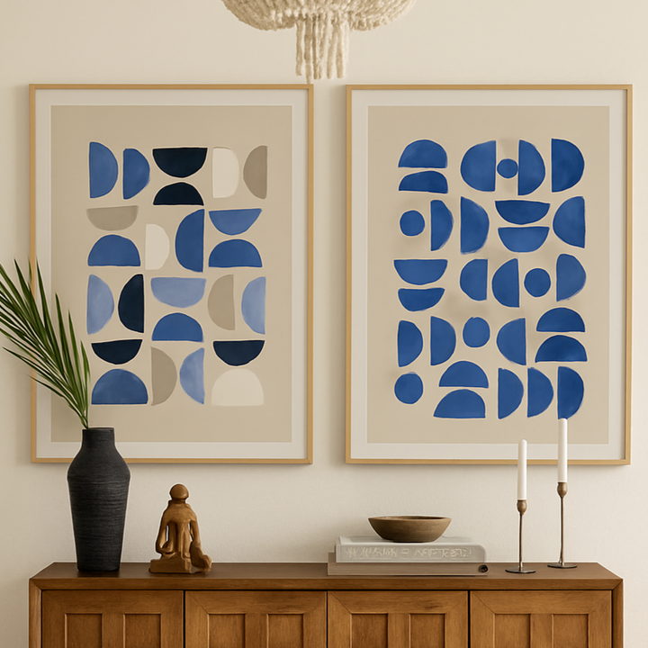 Set  de cuadros "Blue geometric patterns"