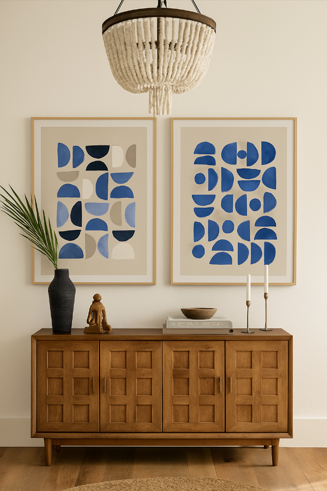 Set  de cuadros "Blue geometric patterns"