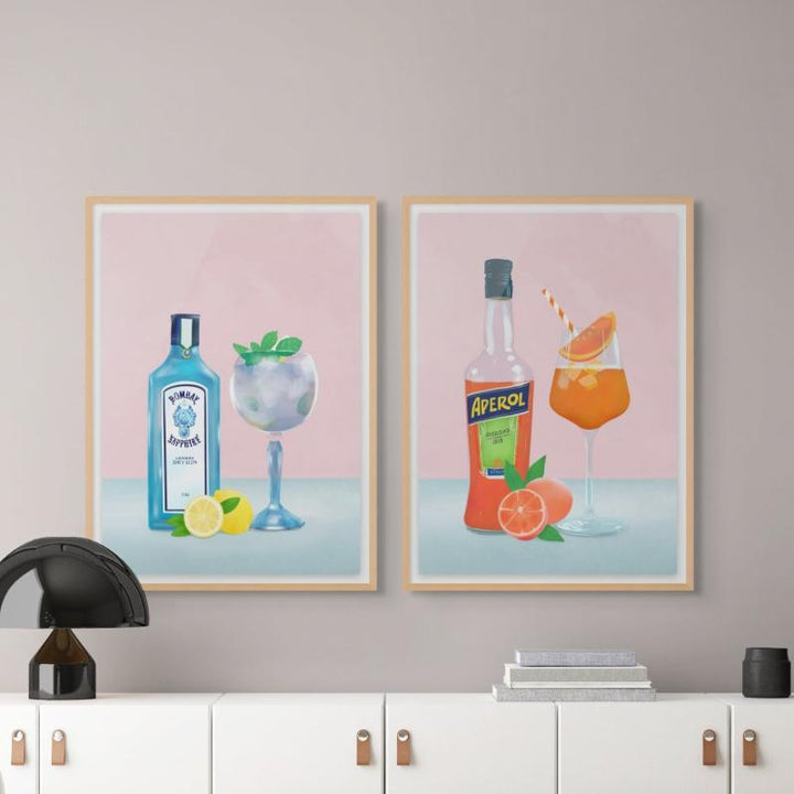 Set "Gin Cocktail" + "Aperol Spritz" Art Prints