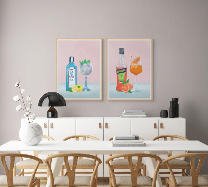 Set "Gin Cocktail" + "Aperol Spritz" Art Prints