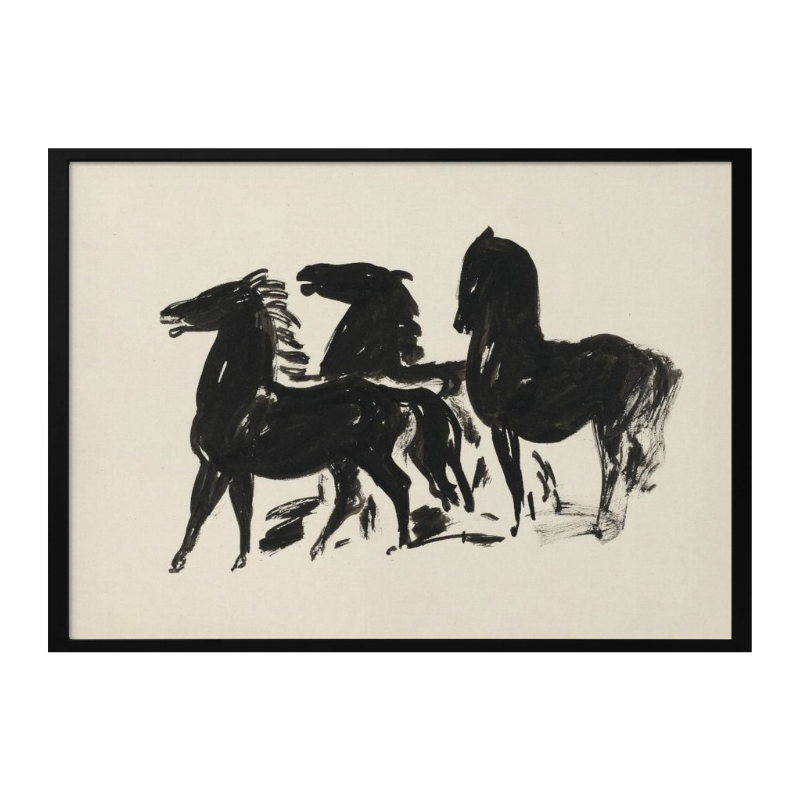 Cuadro "Drie Zwarte Paarden Staand Naar Links Kijkend"