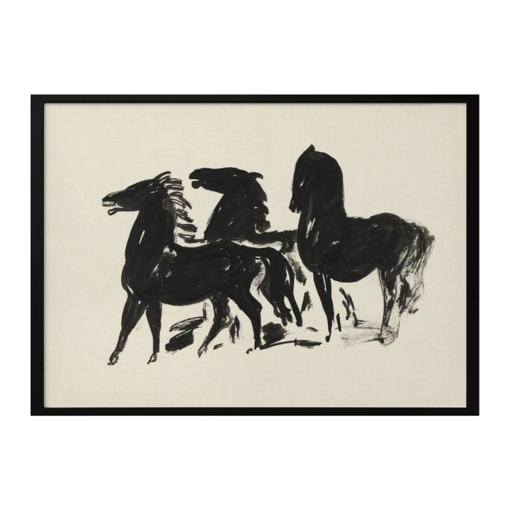 Cuadro "Drie Zwarte Paarden Staand Naar Links Kijkend"