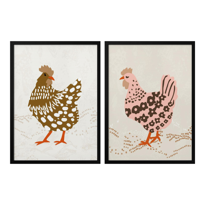 Set de cuadros "Hens on the grass"